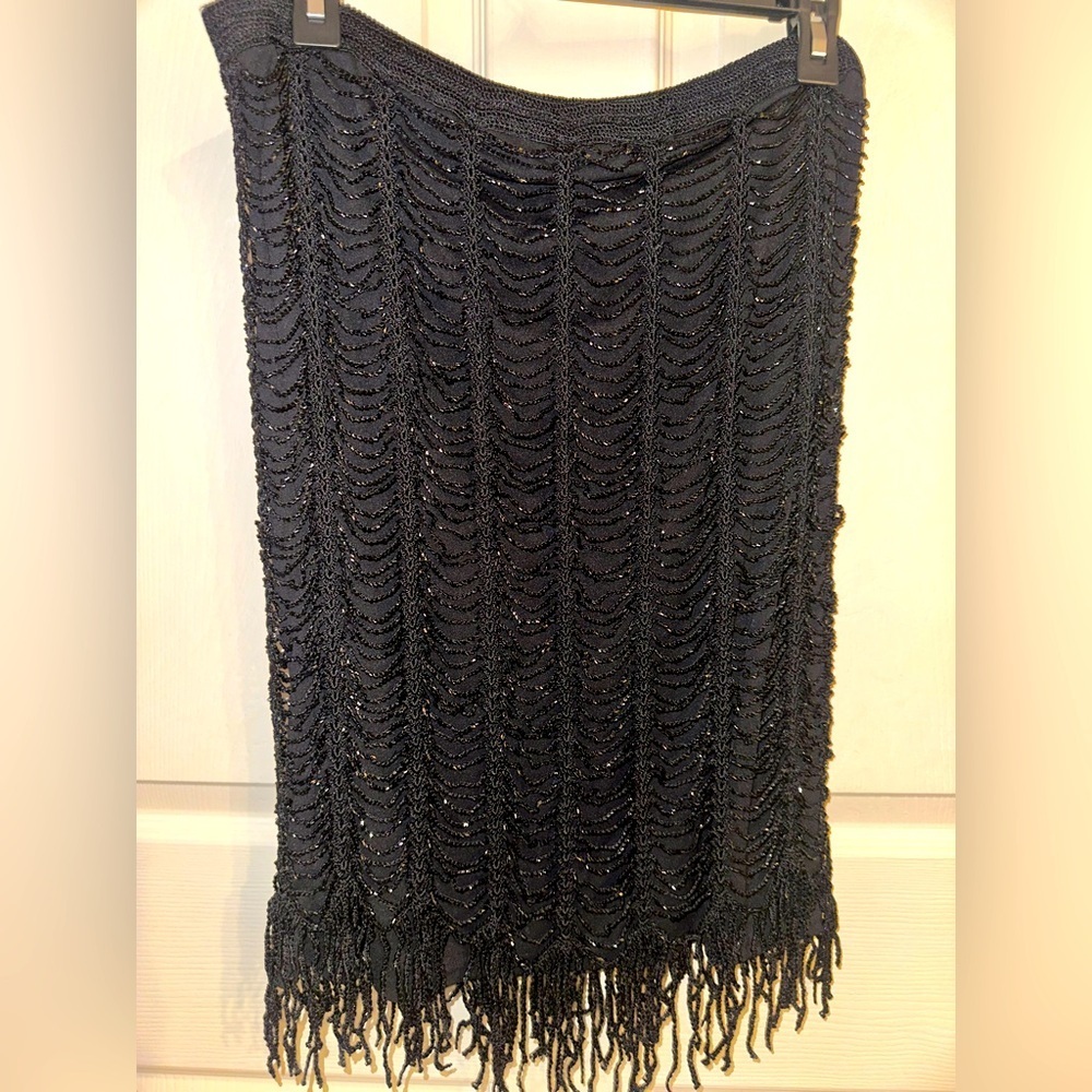 Karen Millen Black Beaded Fringe Mini Skirt NWT US6 formal designer gatsby party